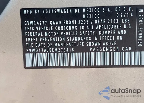 2014 Volkswagen Jetta 1.8T Se from USA, damaged, VIN 3VWD17AJ5EM273418